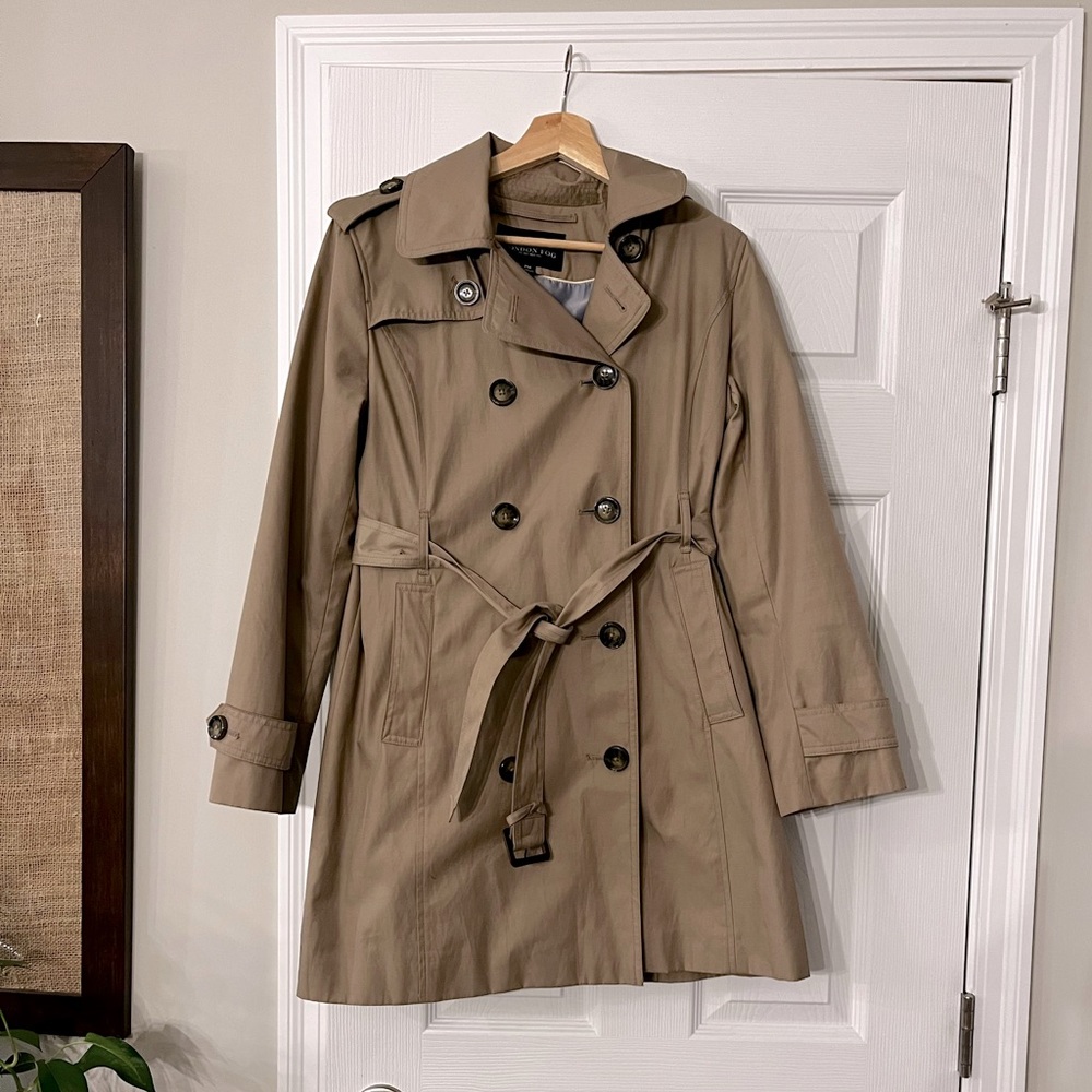 London Fog double breasted tan trench coat